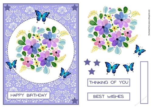 Happy Birthday greeting card with flowers and butterflies