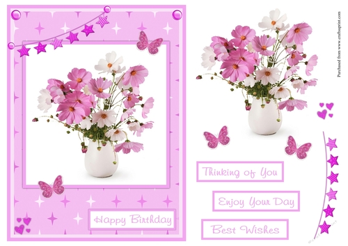 Pink and White Flowers Bouquet Greeting Card