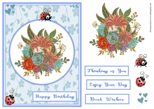 Flowers and ladybugs greeting card