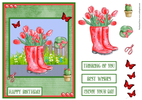 Poppies and boots greeting card