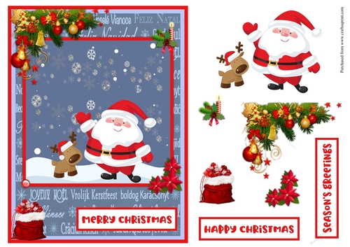 Merry Christmas greeting card with Santa Claus and Reindeer