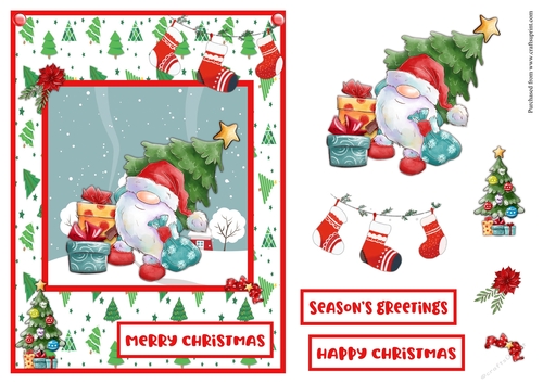 Santa Claus is coming with Christmas tree and gifts