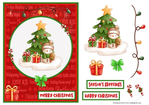 Snowman with gifts Christmas greeting card