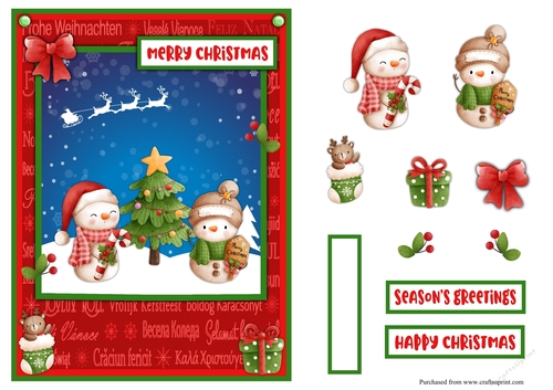 Snowmen and Santa Claus Christmas greeting card