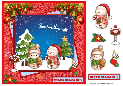 Square Christmas greeting card with snowmen