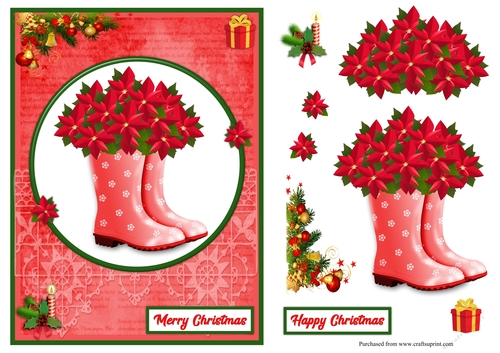 Poinsettias and rainboots Christmas greeting card