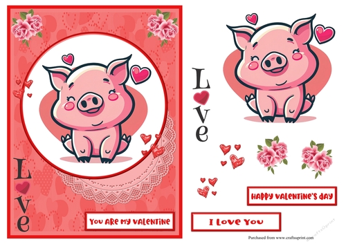 Pig Valentines day greeting card
