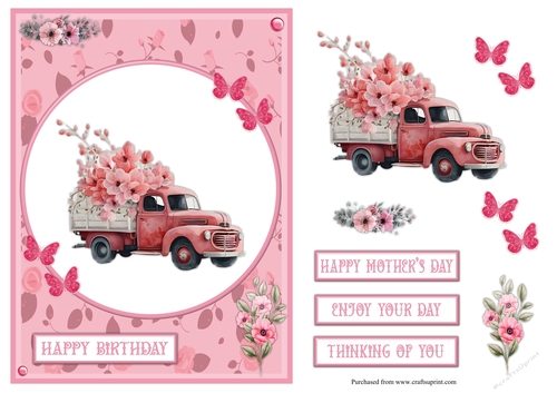 Truck with flowers birthday greeting card