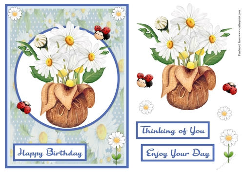 Daisies and ladybugs birthday greeting card