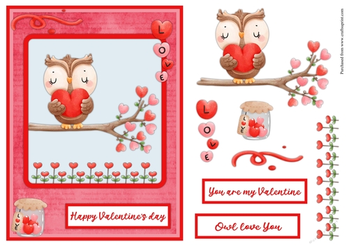 Owl Valentines day greeting card