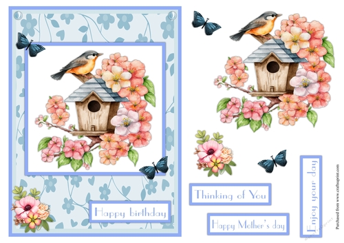 Bird with flowers and butterflies female greeting card