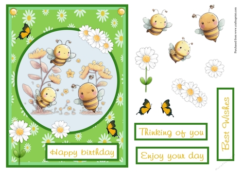 Bees birthday greeting card