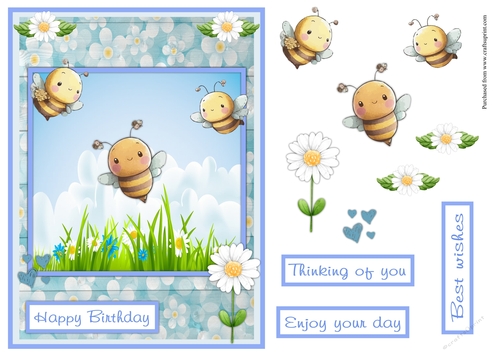 3 Bees and daisies flowers greeting card
