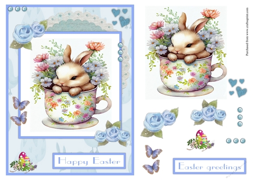 Easter greeting card with bunny in a cup