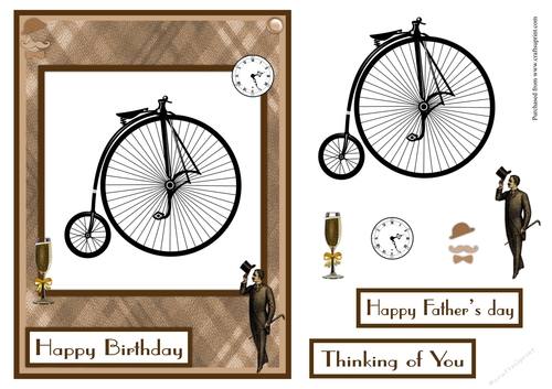 Man and vintage bicycle greeting card