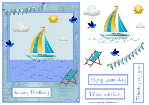Boat and sea birthday greeting card