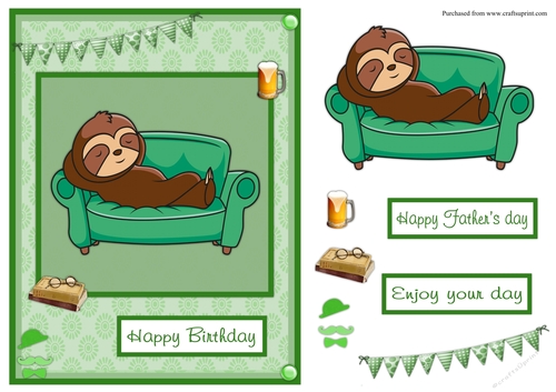 Sloth on the sofa male birthday greeting card also for Fathers day