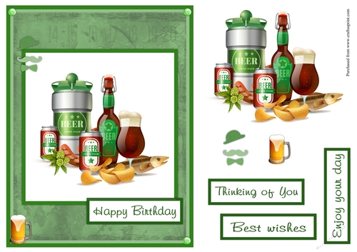 Beer and food male greeting card