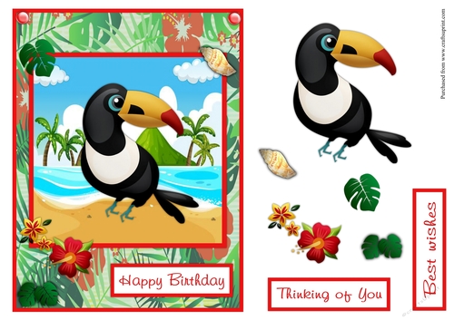 Tropical tucan birthday greeting card