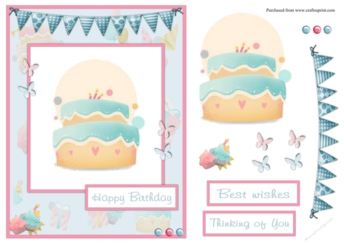 Birthday cake and butterflies greeting card