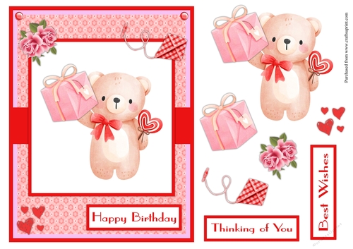 Happy birthday greeting card with bear and gift