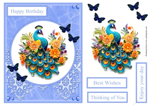 Peacock in blue female greeting card