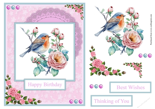 Bird in blue and pink greeting card