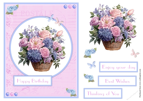 Pink and blue flowers greeting card