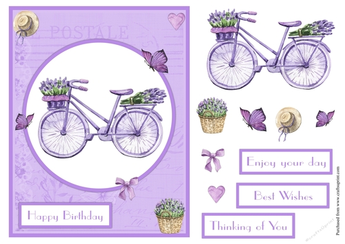 Lavender and bicycle birthday greeting card
