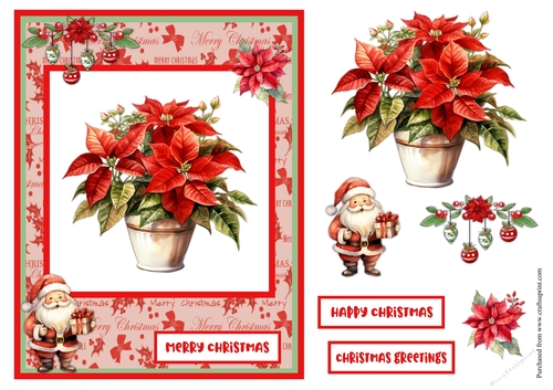 Poinsettia and Santa Claus Christmas greeting card