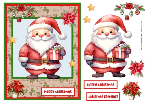 Santa Claus with gift Christmas greeting card