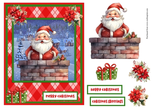 Santa Claus is coming down the chimney greeting card