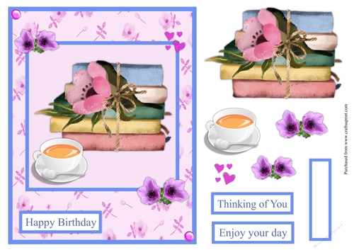 Female books, coffee and flowers greeting card