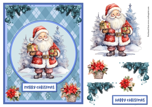 Santa Claus and trees and snow greeting card