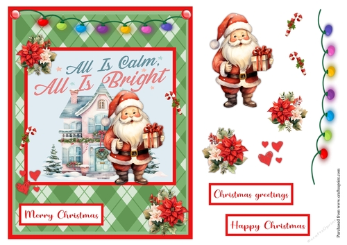 House in the snow and Santa Claus greeting card