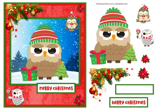 Owls Christmas greeting card