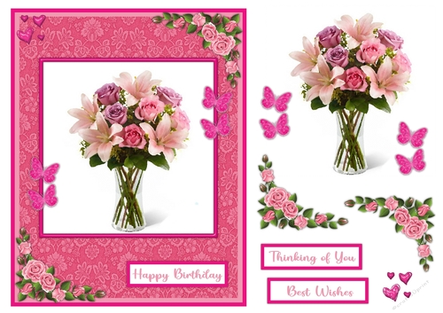 Lilies and roses female greeting card