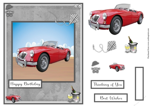 Red car male birthday greeting card