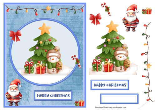Christmas with snowman and Santa Claus greeting card