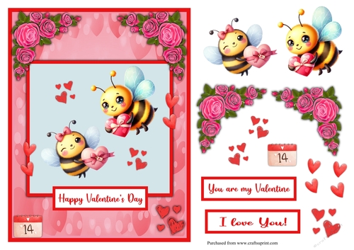 Bees couple with gifts Valentines day greeting card
