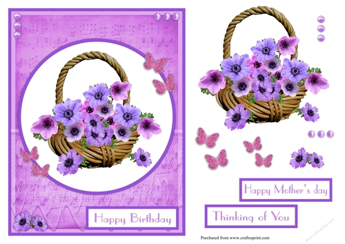 Anemone flowers Birthday or Mothers day greeting card