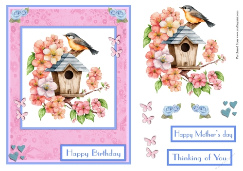 Bird and flowers greeting card