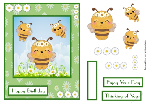 Bees and daisies birthday greeting card