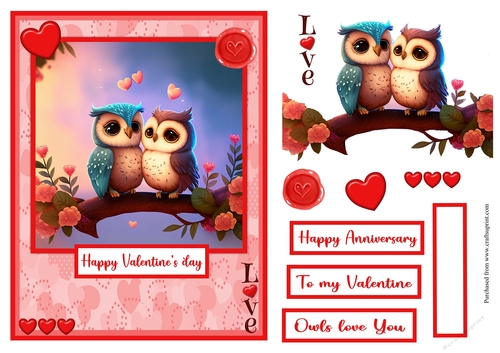 Owls love You Valentines day greeting card also for anniversary