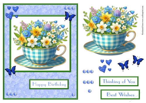 Spring flowers in a cup greeting card