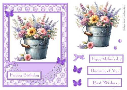 Flowers in a bucket greeting card