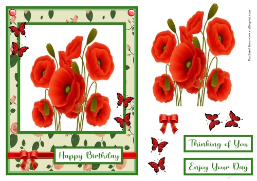 Bunch of Poppies and butterflies greeting card