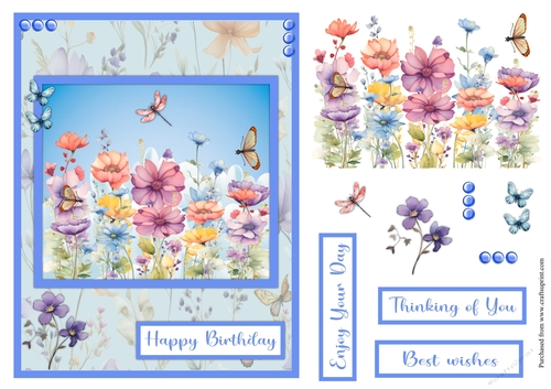 Wildflowers and butterflies and dragonfly greeting card