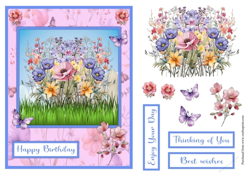Wildflowers in blue, pink and yellow greeting card