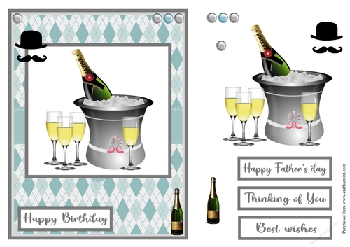 Champagne male Birthday greeting card also Fathers day